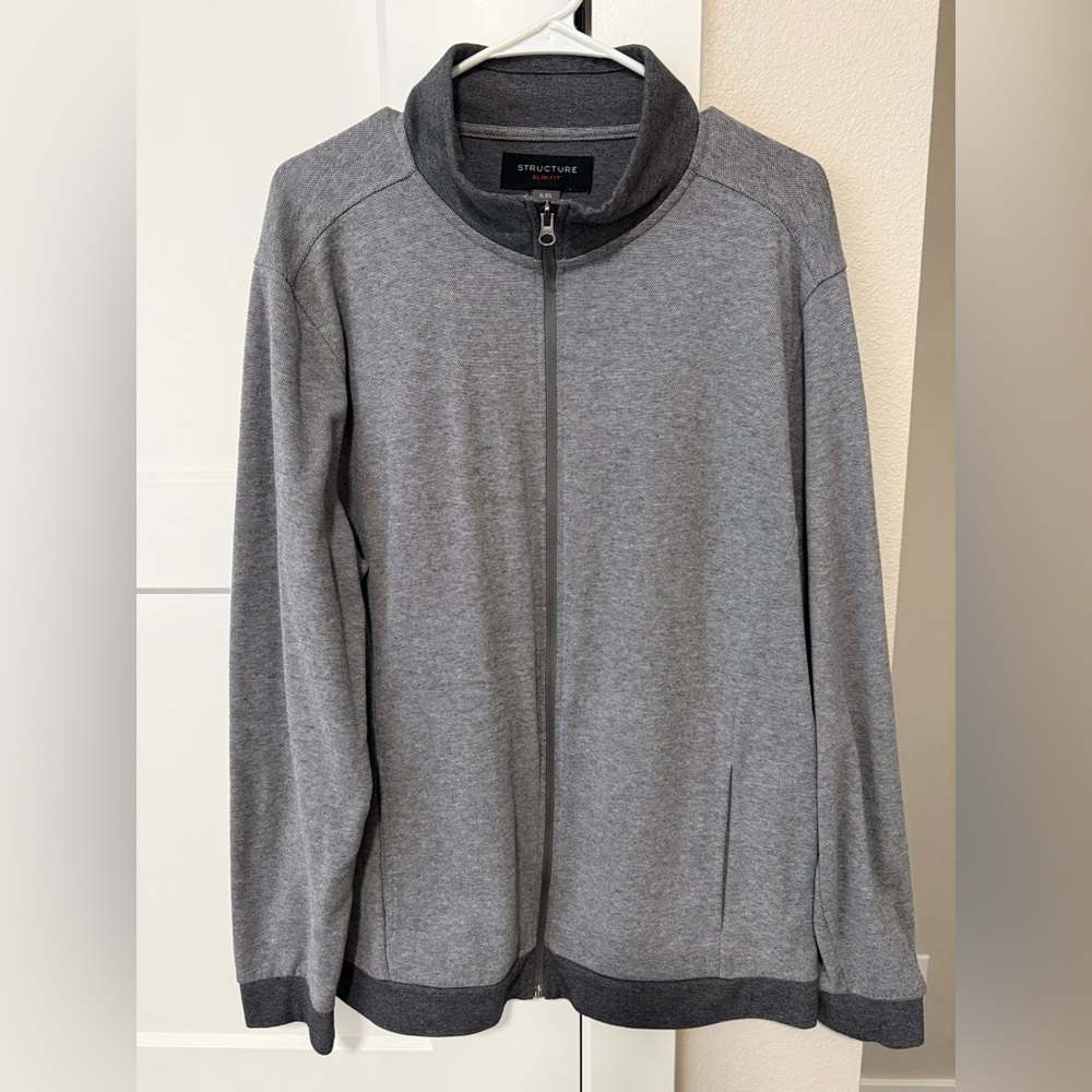 Men’s Gray Zip up Men's Sweater jacket XL slim fit STRUCTURE